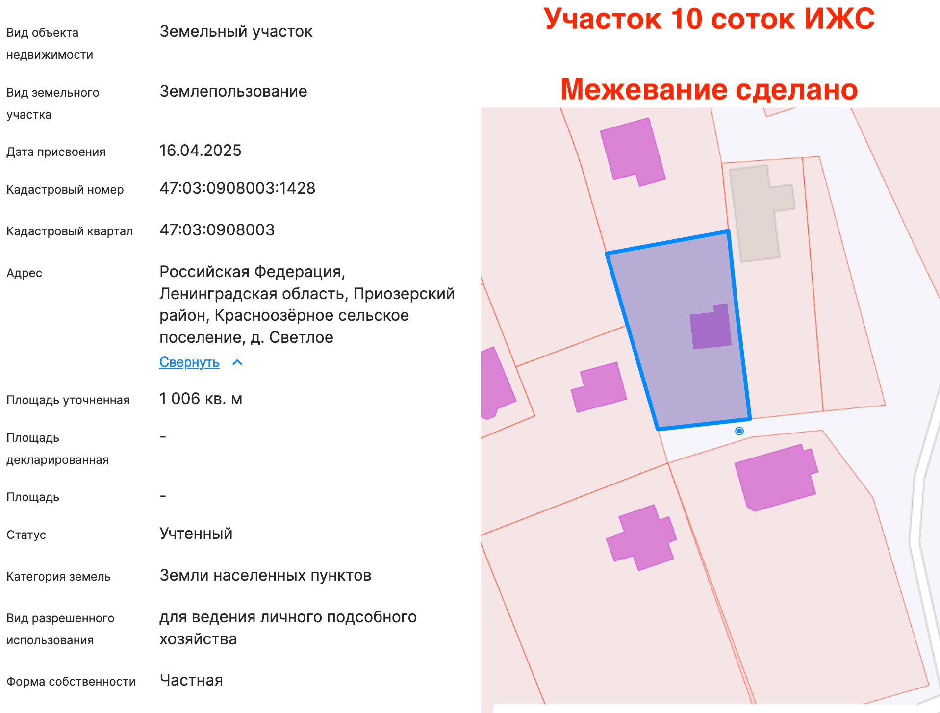 д. Светлое. Участок ИЖС 10 соток с домом-баней 52 кв.м