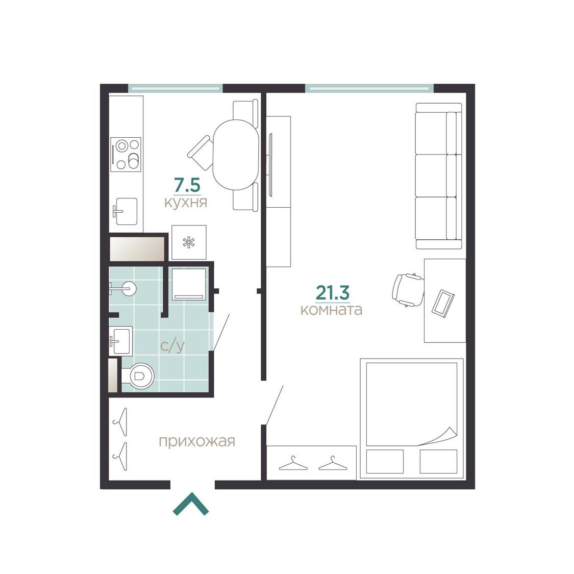 м. «Площадь Мужества». 1-комнатная квартира 36,3 кв.м
