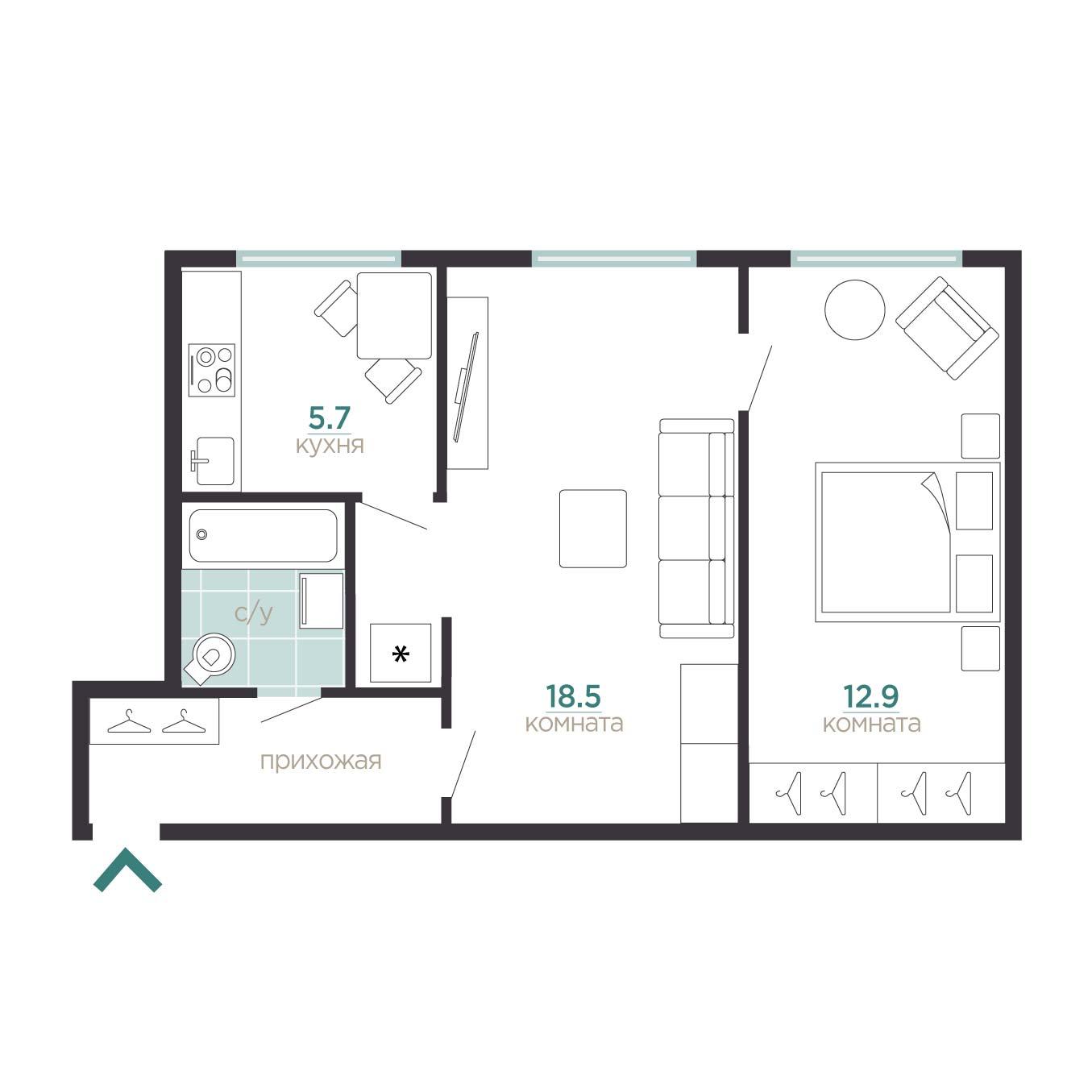 г.п. Токсово. 2-комнатная квартира 44,8 кв.м