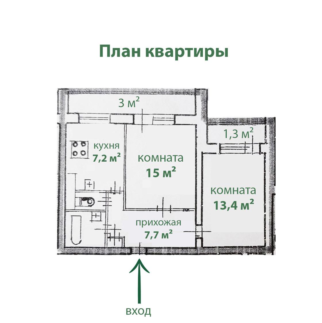 м. «Гражданский проспект». 2-комнатная квартира 47,2 кв.м