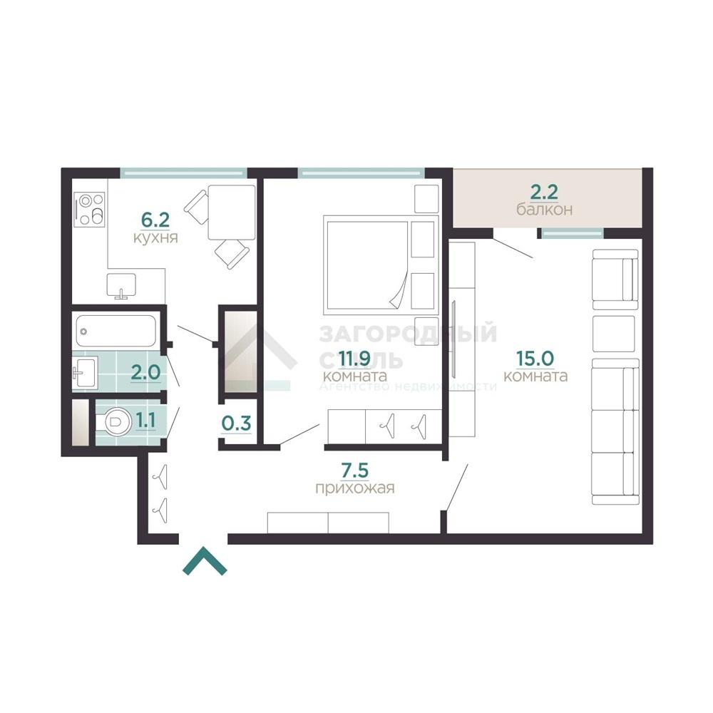 м. Автово. 2-комнатная квартира 43,9 кв.м
