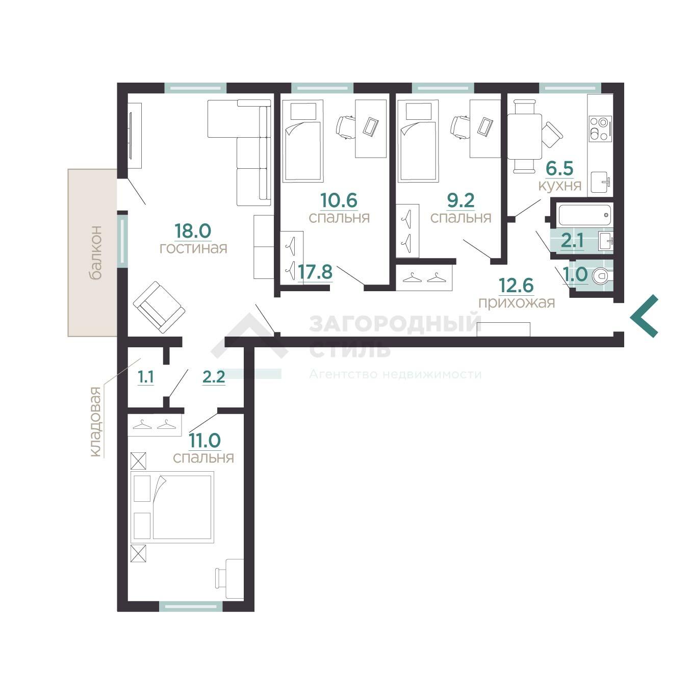 Санкт-Петербург, Колпино. 4-комнатная квартира 74,3 кв.м