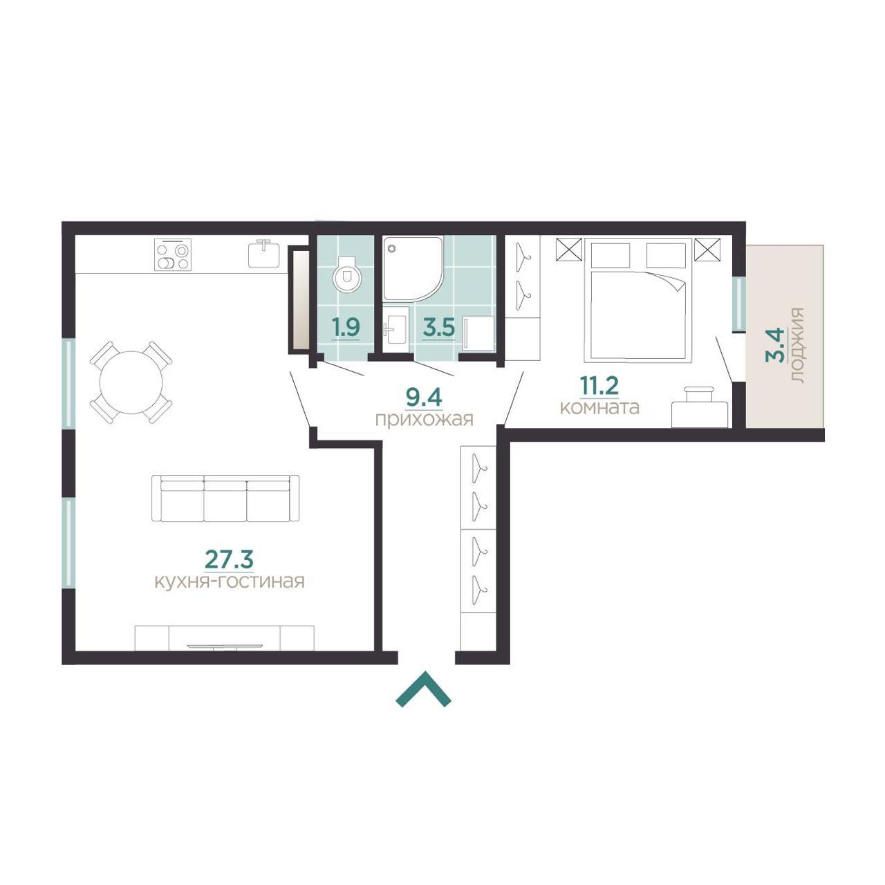 пос. Ильичево, ЖК «Красавица». 2-комнатная квартира 55,8 кв.м