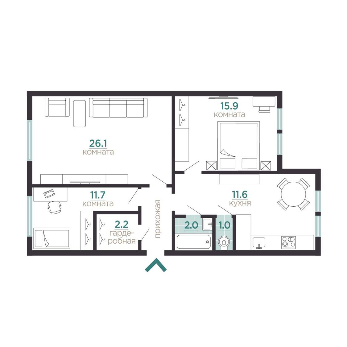 г. Всеволожск. 3-комнатная квартира 80,5 кв.м