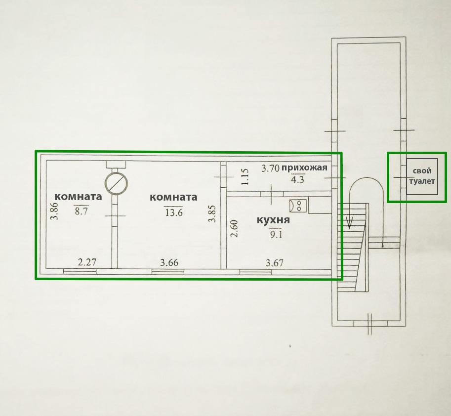 пгт. Тайцы. 2-комнатная квартира 36,2 кв.м