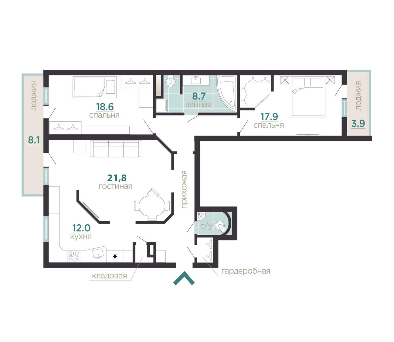 м. «Озерки». 3-комнатная квартира 110 кв.м