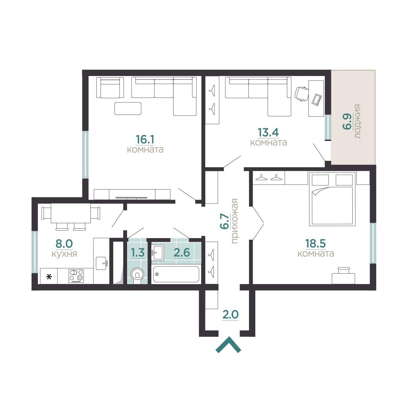 С-Петербург, г. Пушкин. 3-комнатная квартира 71,8 кв.м