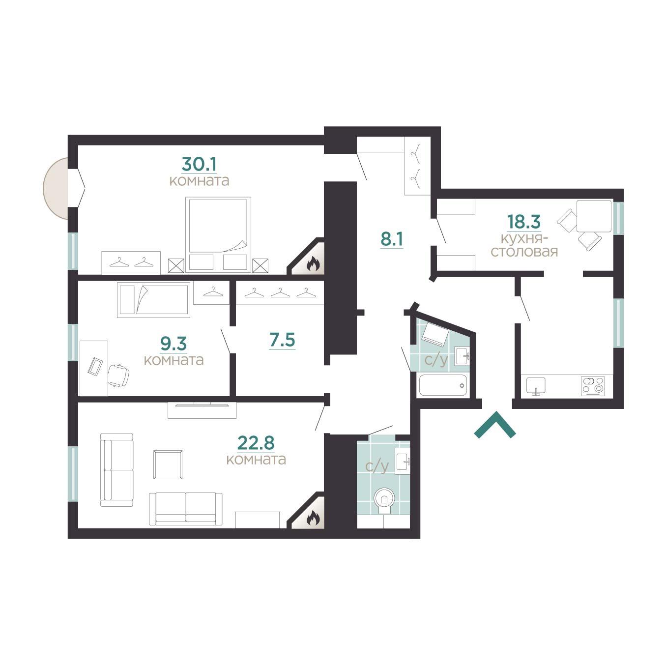 м. «Чернышевская». 4-комнатная квартира 113,9 кв.м с видом на Таврический сад